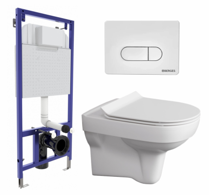 Комплект 3 в 1 инсталляция Berges Wasserhaus Novum 040231 + Унитаз подвесной Cersanit City New + кнопка белая