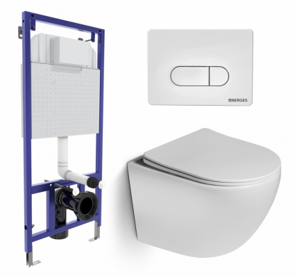 Комплект 3 в 1 инсталляция Berges Wasserhaus Novum 040231 + Унитаз подвесной SantiLine SL-5005 + кнопка белая