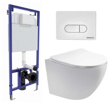 Комплект 3 в 1 инсталляция Berges Wasserhaus Novum 040231 + Унитаз подвесной Акватек Европа AQ1900-00 + кнопка белая