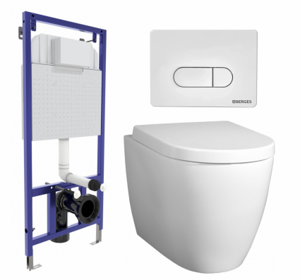 Комплект 3 в 1 инсталляция Berges Wasserhaus Novum 040231 + Унитаз подвесной BelBagno Marino + кнопка белая