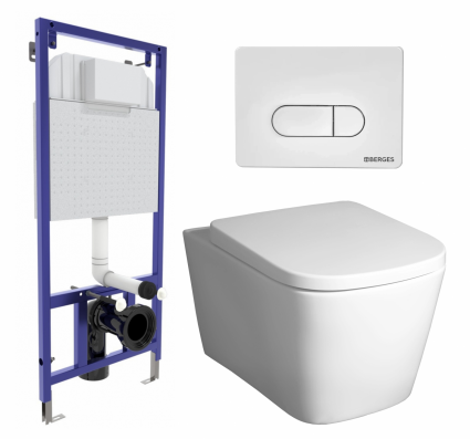 Комплект 3 в 1 инсталляция Berges Wasserhaus Novum 040231 + Унитаз подвесной BelBagno Albano BB120CHR + кнопка белая