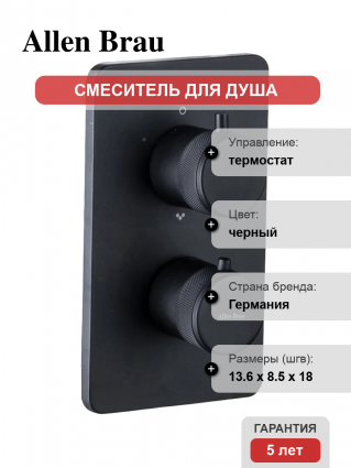 Термостатический смеситель Allen Brau Priority 5.31213-31 С ВНУТРЕННЕЙ ЧАСТЬЮ, матовый черный