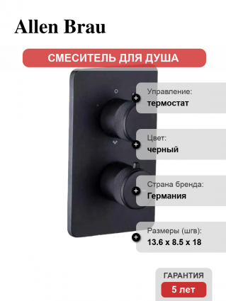 Термостатический смеситель Allen Brau Priority 5.31113-31 С ВНУТРЕННЕЙ ЧАСТЬЮ, матовый черный