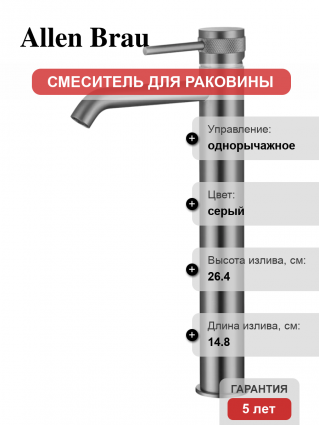 Смеситель для раковины Allen Brau Priority 5.31A02-MG брашированный графит