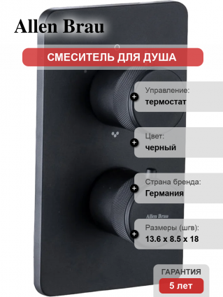 Термостатический смеситель Allen Brau Priority 5.31314-31 С ВНУТРЕННЕЙ ЧАСТЬЮ, матовый черный