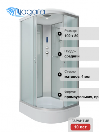 Душевая кабина Niagara Classic NG-33084-14LP 100х80 см, с пультом управления и FM-радио
