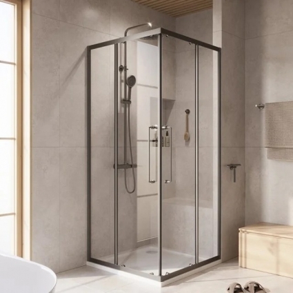 Душевой уголок Cezares Relax RELAX-304-A-2-90-C-GM 90x90, профиль оружейная сталь
