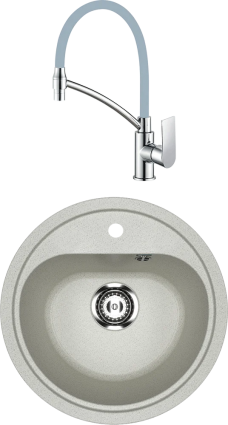 Комплект Мойка кухонная Ulgran U-700 -310 серая + Смеситель Haiba HB72505 хром, серый