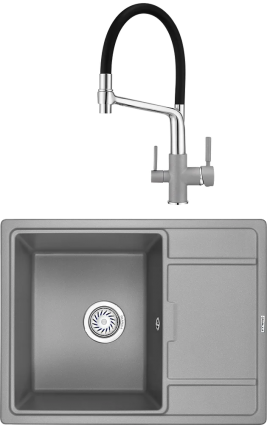 Комплект Мойка кухонная Granula GR-6503 алюминиум + Смеситель GR-0083 GR-0083 алюминиум с гибким изливом