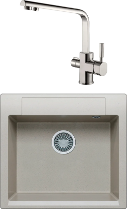 Комплект Мойка кухонная Polygran Argo 560 серая + Смеситель Kaiser Decor 40144-5 серебро