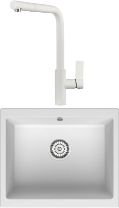 Комплект Мойка кухонная Point Сидли 55 белая + Смеситель PN3102 белый