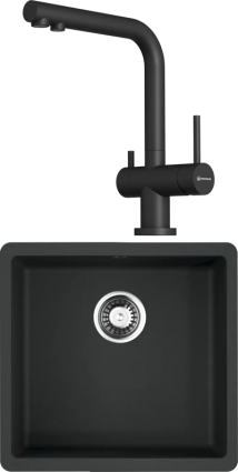Комплект Мойка кухонная Omoikiri Kata 44-U-BL черная + Смеситель Nagano P-BL черный