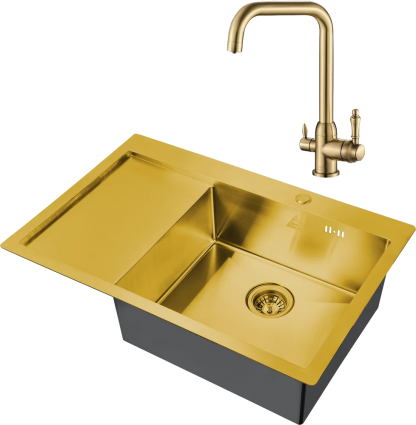 Комплект Мойка кухонная Steel Hammer SH 7851-R BRONZE бронза + Смеситель SH 725 BRONZE