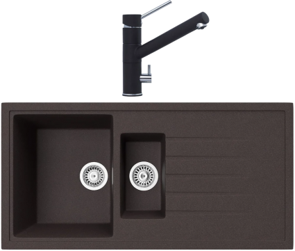 Комплект Мойка кухонная TopZero TopGran Cindy 1000.500 15-93 chocolate 93 + Смеситель Leonardo chocolate 93