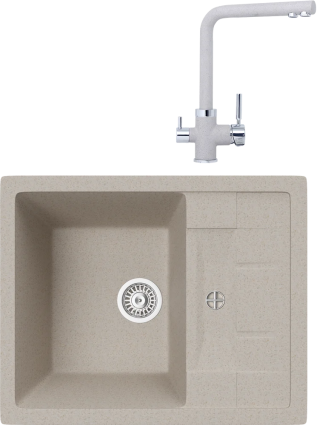 Комплект Мойка кухонная TopZero Scarlett 615.500-58 Beach + Смеситель Alphons beach 58