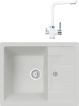 Комплект Мойка кухонная TopZero Scarlett 615.500-07 Ice + Смеситель Alphons ice 07