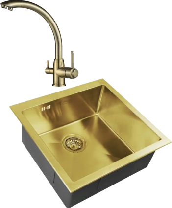 Комплект Мойка кухонная Zorg Inox Pvd SZR-44 Bronze + Смеситель Steel Hummer SH 699 BRONZE бронза