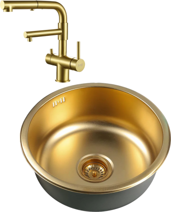 Комплект Мойка кухонная Zorg Inox PVD Inox Pvd SZR-450 bronze + Смеситель Sanitary SZR-3216 Bronze бронза