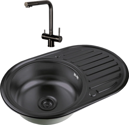 Комплект Мойка кухонная Zorg Inox PVD SZR 7750  GRAFIT графит + Смеситель Inox SZR-7039 GRAFIT графит