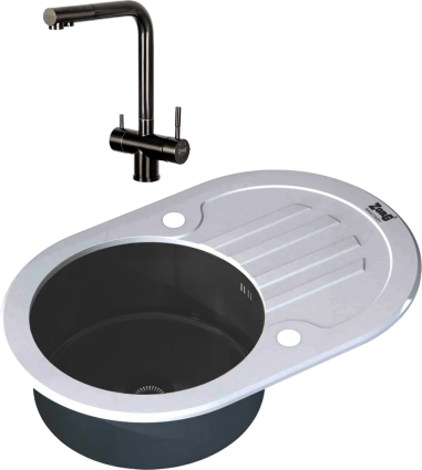 Комплект Мойка кухонная Zorg Glass GL-7851-OV-WHITE-GRAFIT графит + Смеситель Inox SZR-7039 GRAFIT графит