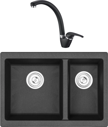 Комплект Мойка кухонная Emar Quartz + Смеситель 3013.12 Оникс