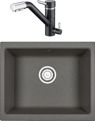 Комплект Мойка кухонная Emar Quartz + Смеситель 3008.12 Оникс