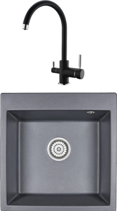 Комплект Мойка кухонная Emar Quartz + Смеситель 3007.12 Оникс