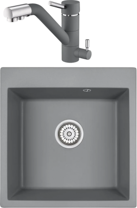 Комплект Мойка кухонная Emar Quartz + Смеситель 3008.9 Алмаз