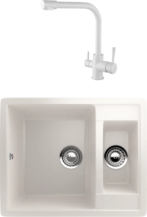 Комплект Мойка кухонная Ulgran U-106 -331 белая + Смеситель Kaiser Merkur 26044-10 белый