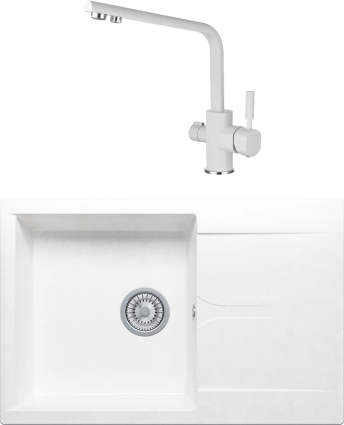 Комплект Мойка кухонная Polygran Gals 760 белый хлопок + Смеситель Kaiser Decor 40144-10 белый
