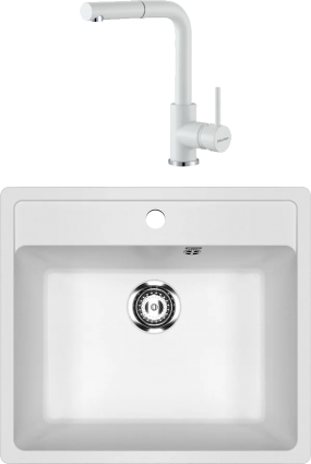 Комплект Мойка кухонная Ulgran U-104 -331 молочная + Смеситель Paulmark Kassel Ka214311-431TW белый