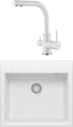 Комплект Мойка кухонная Polygran Argo 560 белый хлопок + Смеситель Paulmark Essen Es213011-431TW белый матовый