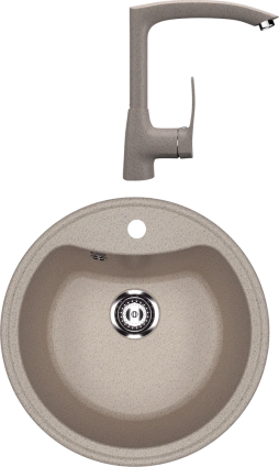 Комплект Мойка кухонная Ulgran U-601 -302 песочная + Смеситель U-005 -302 песочный