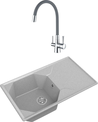 Комплект Мойка кухонная GranFest Unique U-840L серая + Смеситель Lemark Comfort LM3075C-Gray с гибким изливом, хром, серый