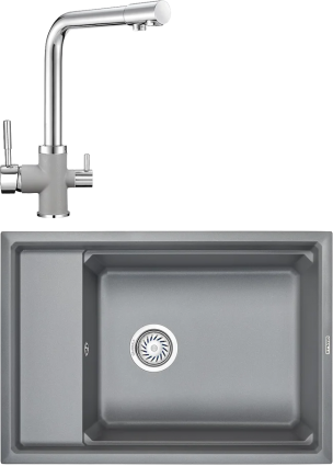 Комплект Мойка кухонная Granula Kitchen Space + Смеситель GR-3015 алюминиум