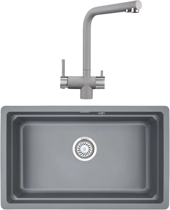 Комплект Мойка кухонная Granula Kitchen Space + Смеситель GR-2305 алюминиум