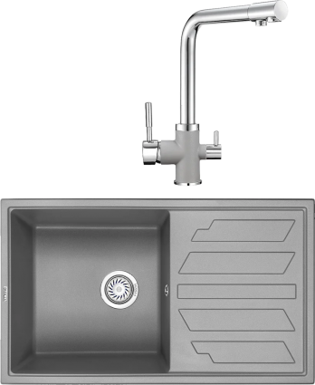 Комплект Мойка кухонная Granula GR-8601 алюминиум + Смеситель GR-3015 алюминиум