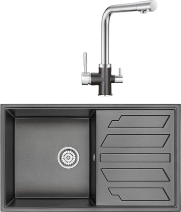 Комплект Мойка кухонная Granula GR-8601 черная + Смеситель GR-3015 черный