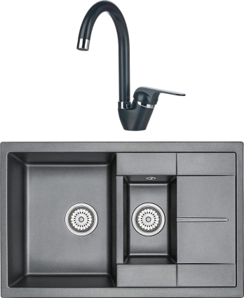 Комплект Мойка кухонная Granula GR-7802 черный + Смеситель GR-1024 черный