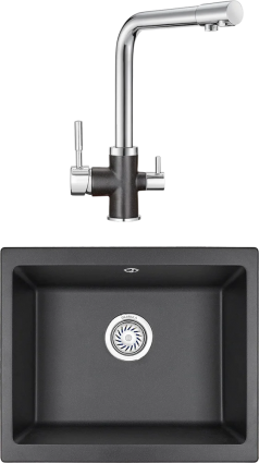 Комплект Мойка кухонная Granula + Смеситель GR-3015 черный
