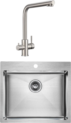 Комплект Мойка кухонная Paulmark Brim PM215951-BS брашированная нержавеющая сталь + Смеситель Milacio Ultra MCU.553.SS нержавеющая сталь