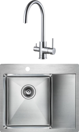 Комплект Мойка кухонная Paulmark Flank PM225951-BSL брашированная нержавеющая сталь L + Смеситель Essen Es213211-CR хром
