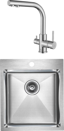 Комплект Мойка кухонная Paulmark Favore PM214551-BS брашированная нержавеющая сталь + Смеситель Essen 213011-СR хром