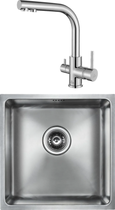 Комплект Мойка кухонная Paulmark Lassan 304444-BS брашированная нержавеющая сталь + Смеситель Essen 213011-СR хром