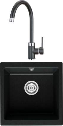 Комплект Мойка кухонная Point Бату 45 черная + Смеситель PN3101 черный