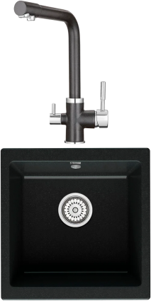 Комплект Мойка кухонная Point Бату 45 черная + Смеситель PN3103 черный