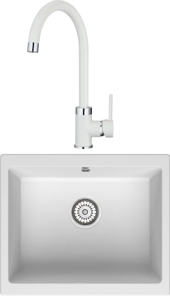 Комплект Мойка кухонная Point Сидли 55 белая + Смеситель PN3101 белый