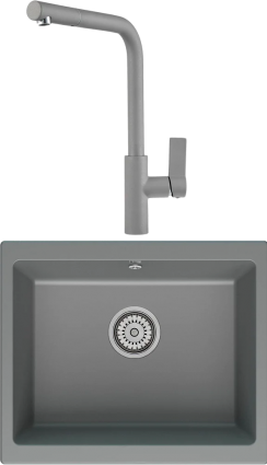 Комплект Мойка кухонная Point Сидли 55 серая + Смеситель PN3102 серый