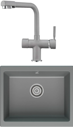 Комплект Мойка кухонная Point Сидли 55 серая + Смеситель PN3104 серый