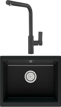 Комплект Мойка кухонная Point Сидли 55 черная + Смеситель PN3102 черный